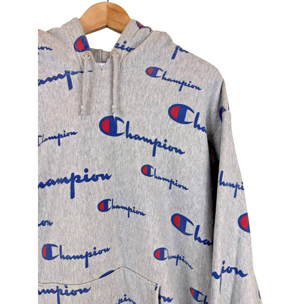 Champion All Over Print Hoodie Reverse Weave Spell Out Mens Size XL‎ Heavyweight